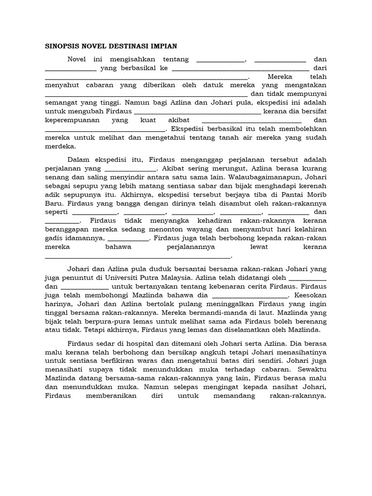 Sinopsis Novel Destinasi Impian | PDF