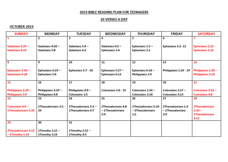 October 2023 Bible Reading Plan | PDF | Epistle To The Colossians ...