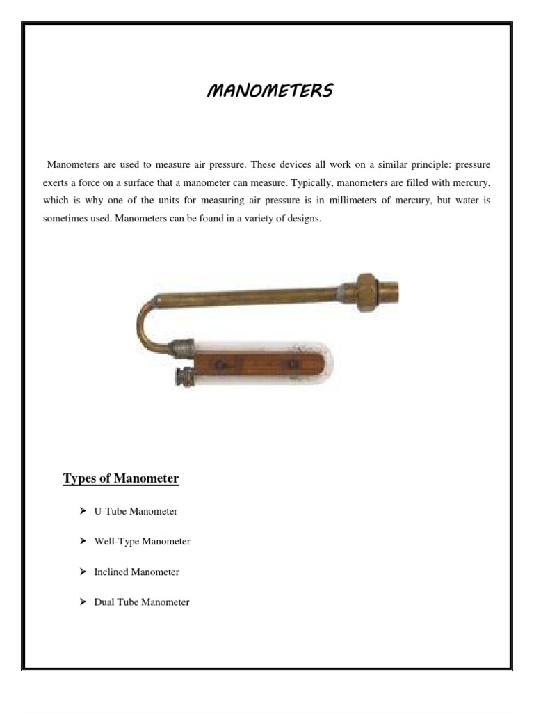Manometers Types of Manometer PDF Pressure Measurement Pressure
