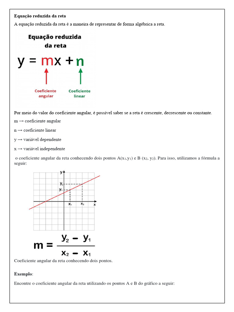 Equação reduzida da reta | PDF | Linha (Geometria) | Equações