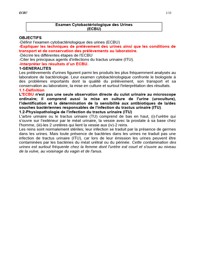 Guide sur l'ECBU et ses techniques | PDF | Appareil urinaire | Urine