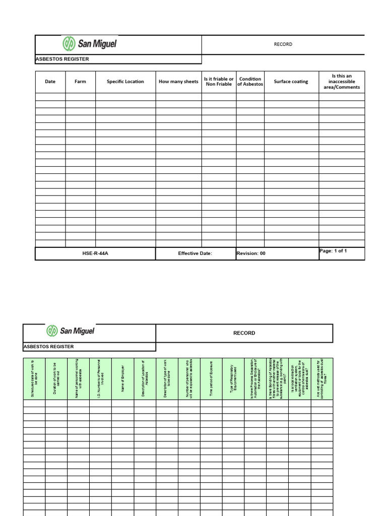 Asbestos Register and Exposure Record | PDF
