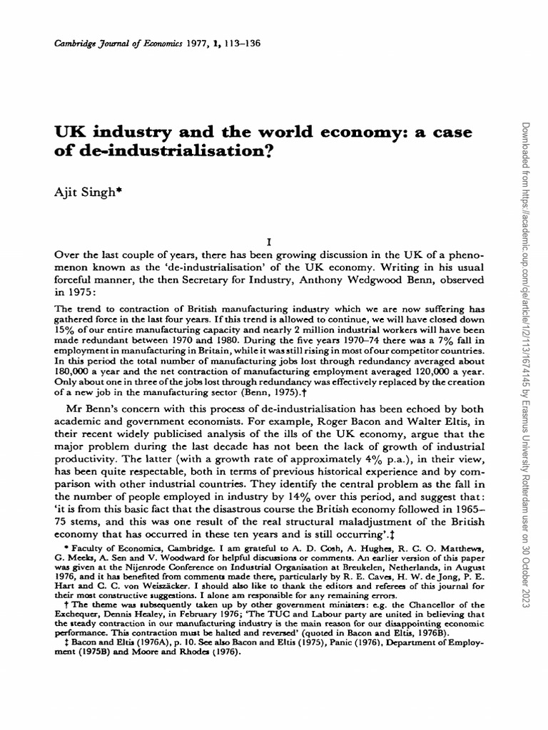 deindustrialisation uk case study