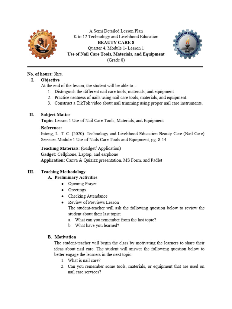 Semi Detailed Lesson Plan 1 PDF Nail (Anatomy)
