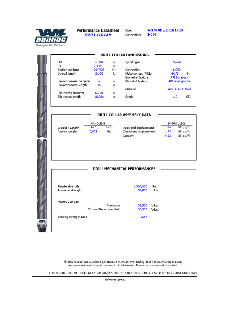 Drill Collar Performance Specifications | PDF | Mechanical Engineering ...
