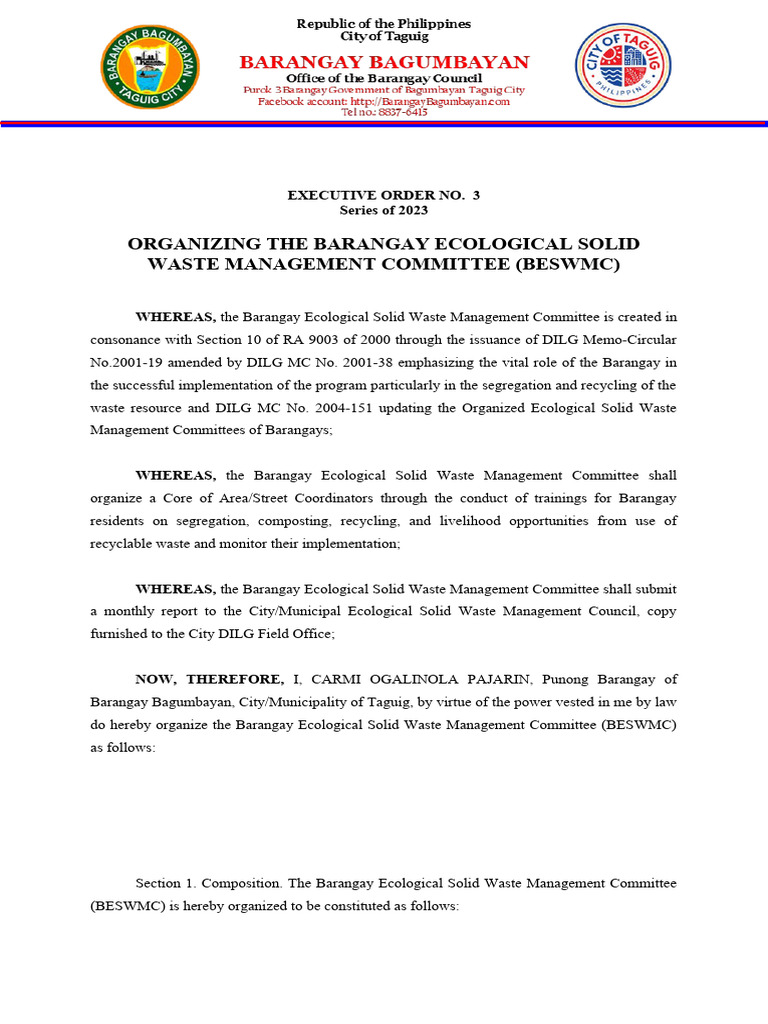 Barangay Waste Management Setup | PDF | Waste Management | Waste