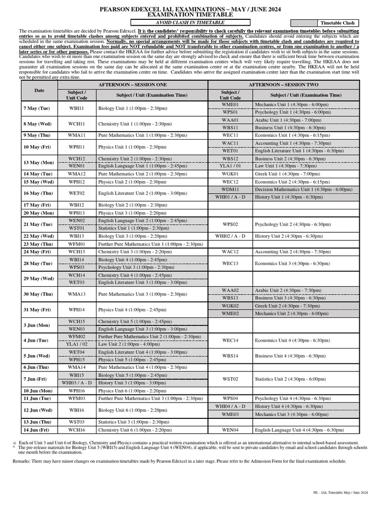 PE IAL Timetable PDF
