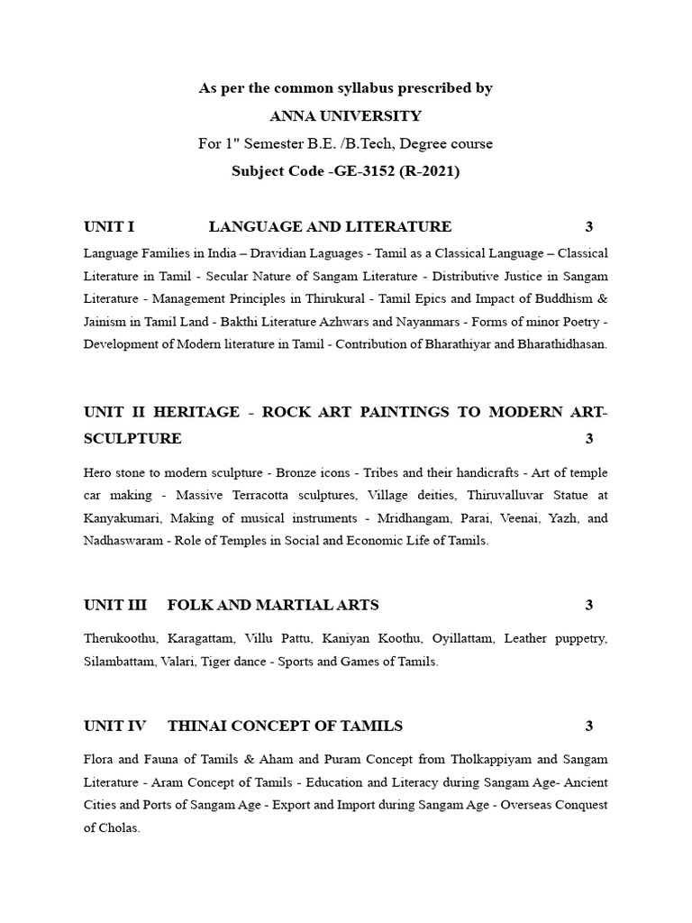 Heritage of Tamil: Syllabus Overview | PDF | Tamil Nadu | Tamils