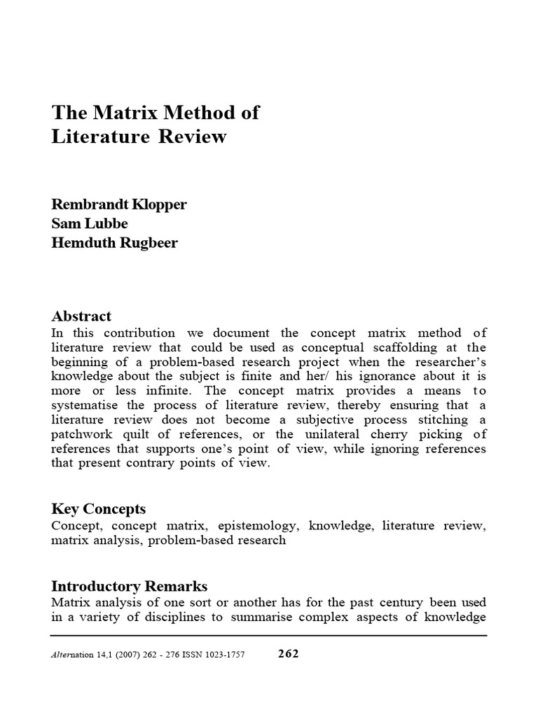 Matrix Method for Literature Review | PDF | Matrix (Mathematics) | Concept