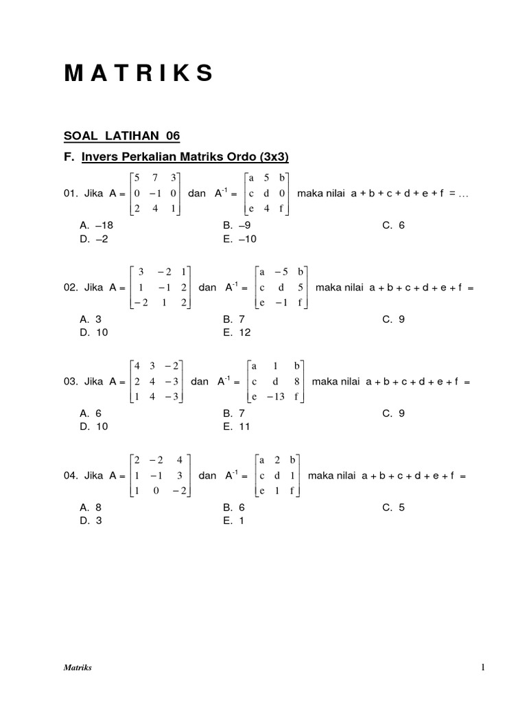 invers matriks 3x3 proses perhitungan matematika