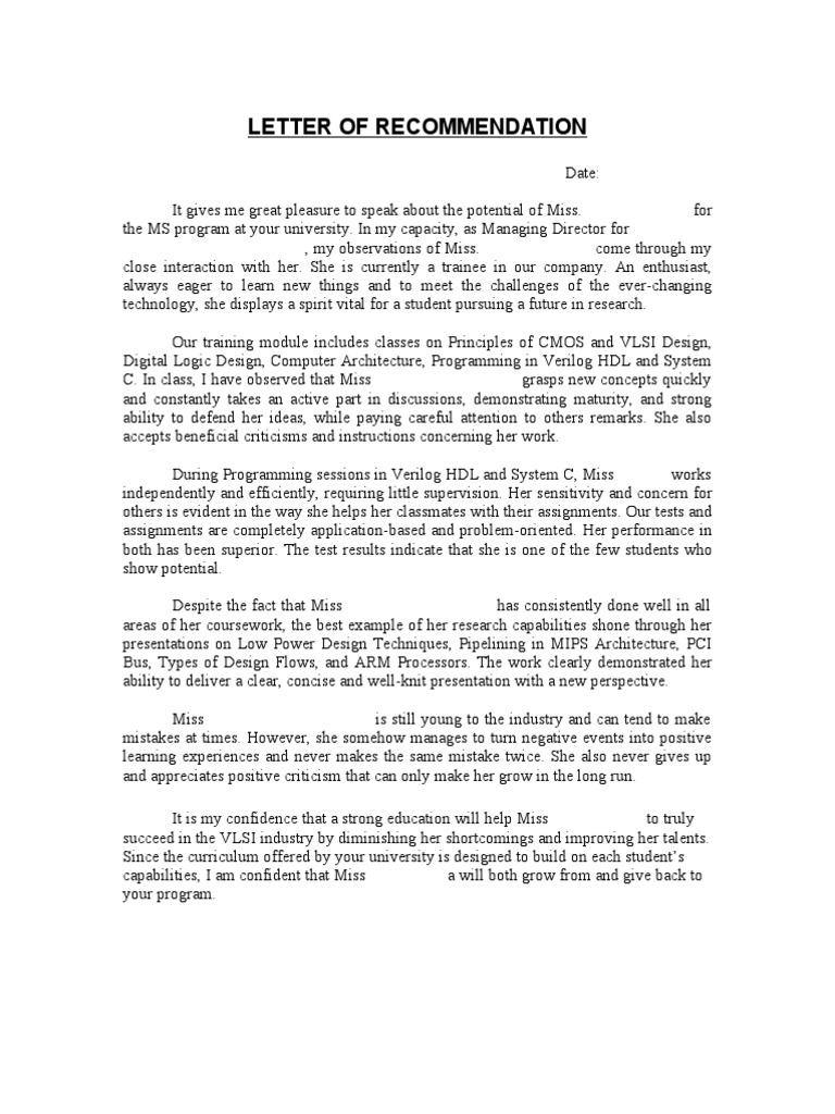 Recommendation for MS Program Candidate | PDF