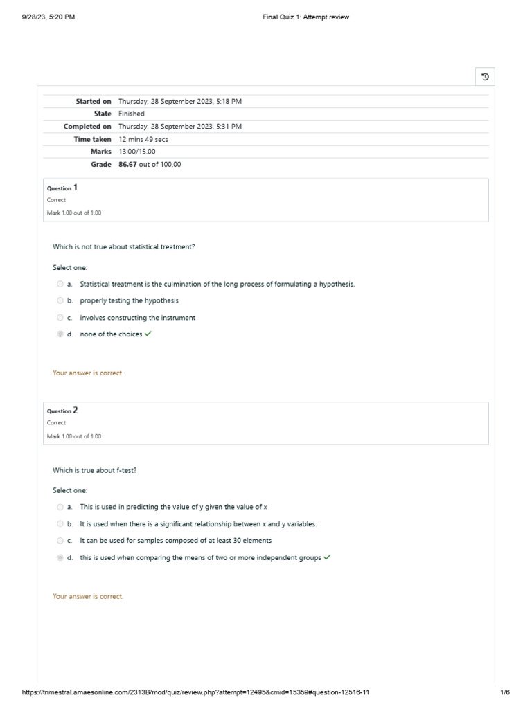 Quiz 1 Results and Analysis | PDF | Validity (Statistics) | Statistics