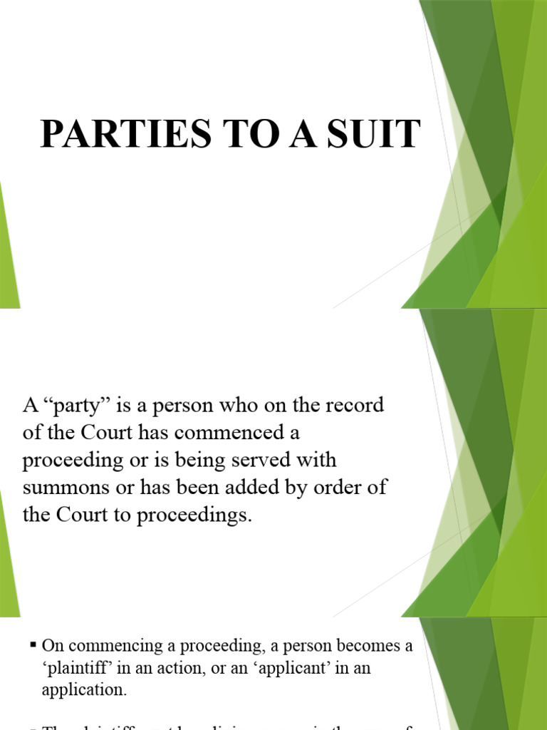 Parties To A Suit - Civil Litigation | PDF | Lawsuit | Standing (Law)