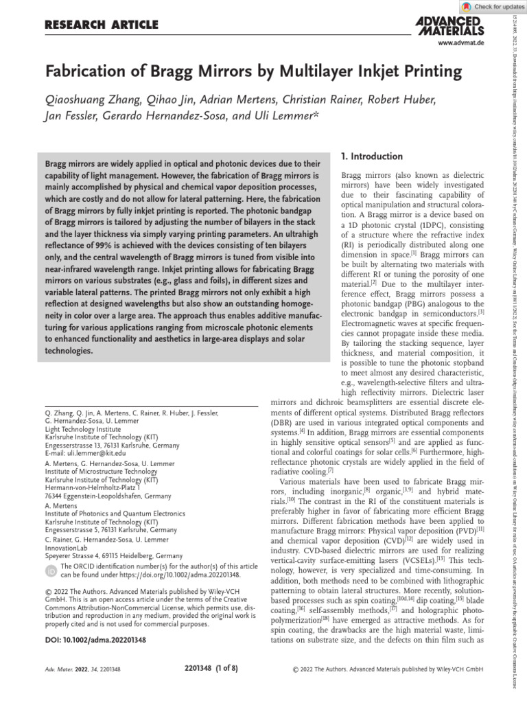 11. Fabrication of Bragg Mirrors by Multilayer Inkjet Printing PDF
