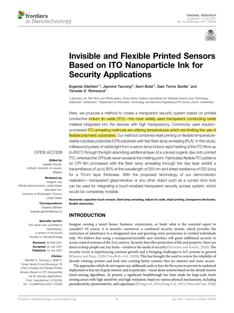 Invisible Flexible ITO Sensors for Security | PDF | Electricity ...
