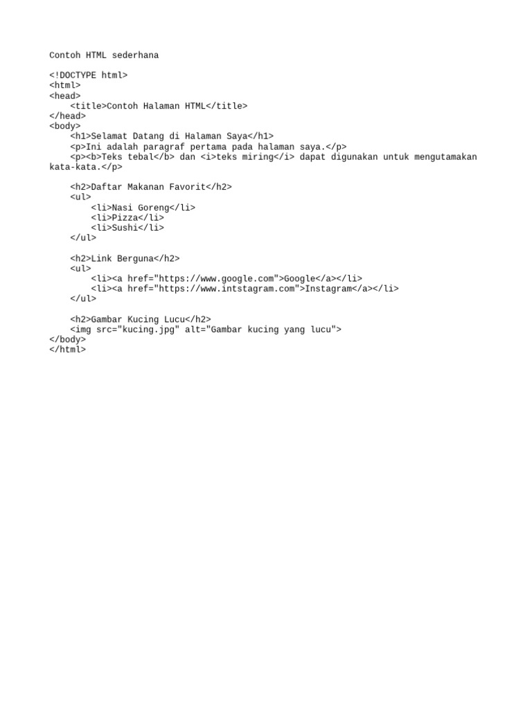 Contoh HTML Sederhana | PDF