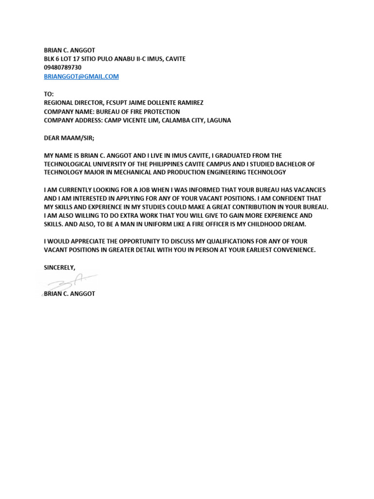 Bca Application Letter | PDF