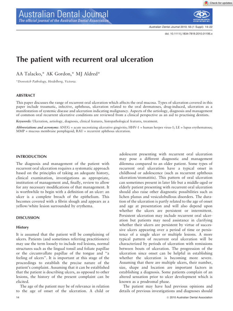 Recurrent Oral Ulceration Overview | PDF | Medical Specialties ...