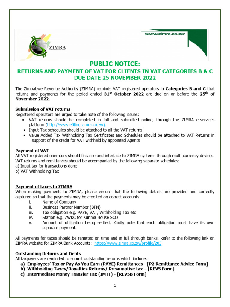 Public Notice 72 of 2022 VAT Due 25 November 2022 PDF Value Added