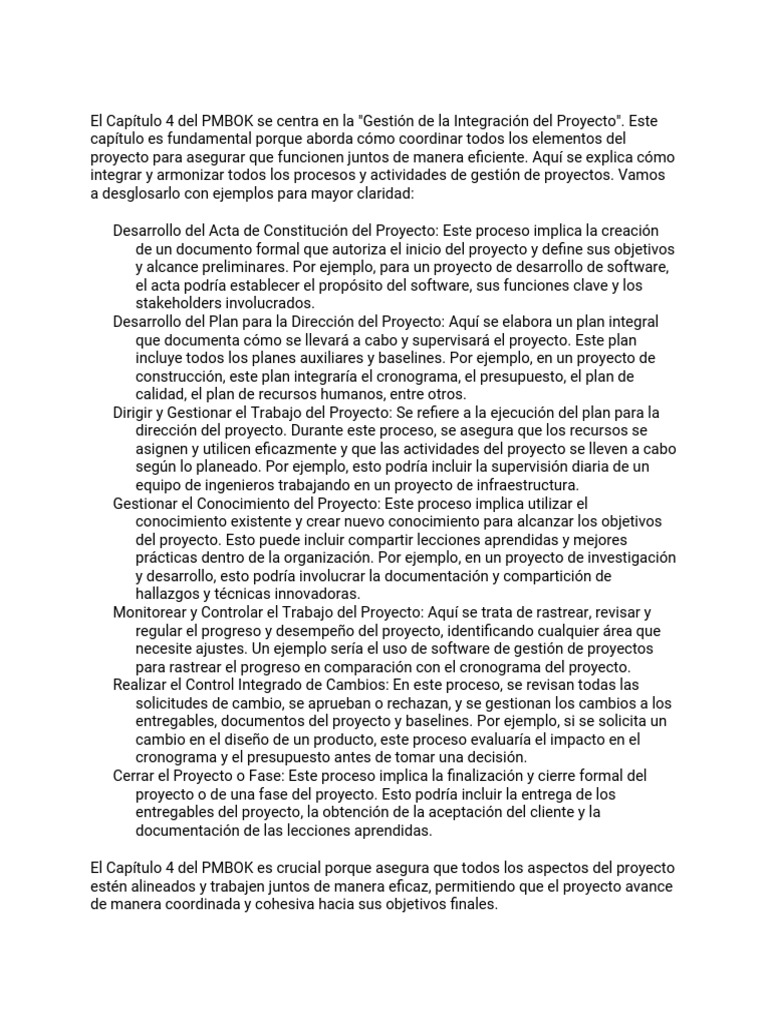 Gestión de la Integración del Proyecto PMBOK | PDF | Gestión de ...