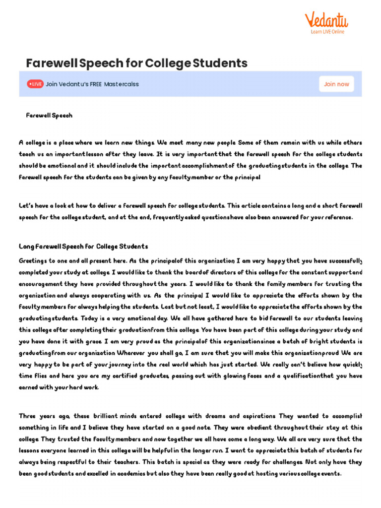 Farewell Speech For College Students | PDF
