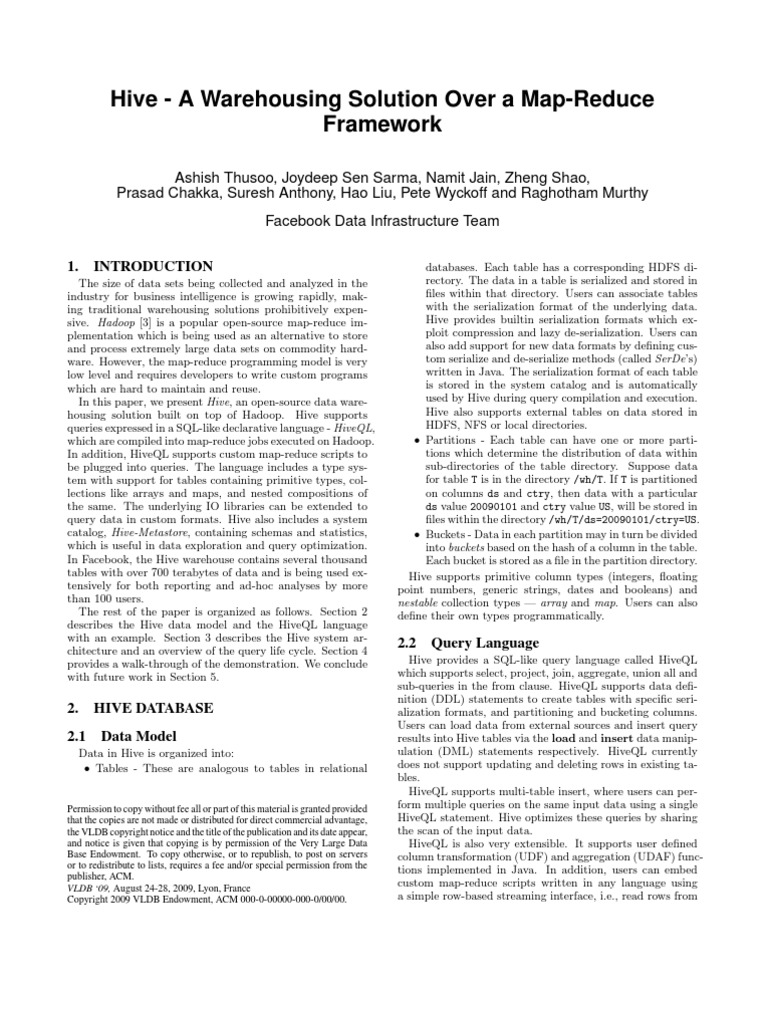 Hive - A Warehousing Solution Over A Map-Reduce Framework | PDF | Map ...