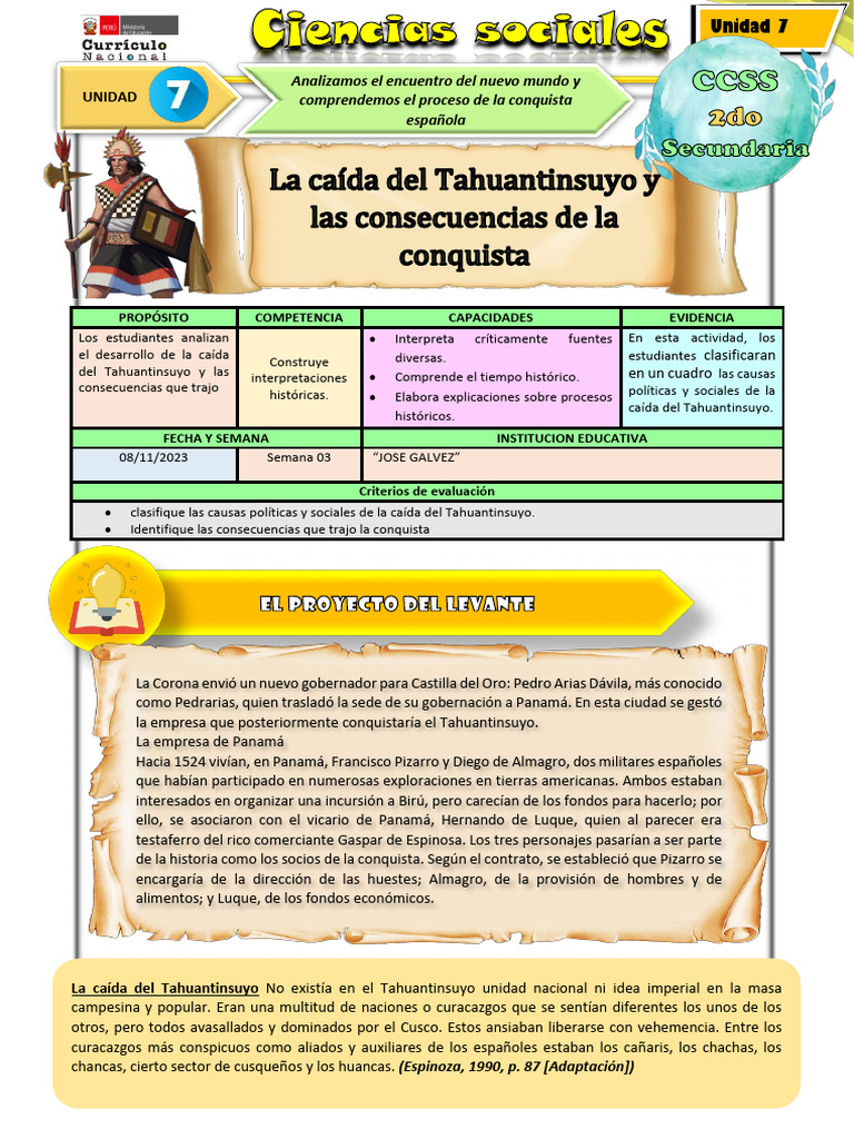 Ficha de Actividad CCSS 2do-Semana 3 | PDF | Imperio Inca | Francisco ...
