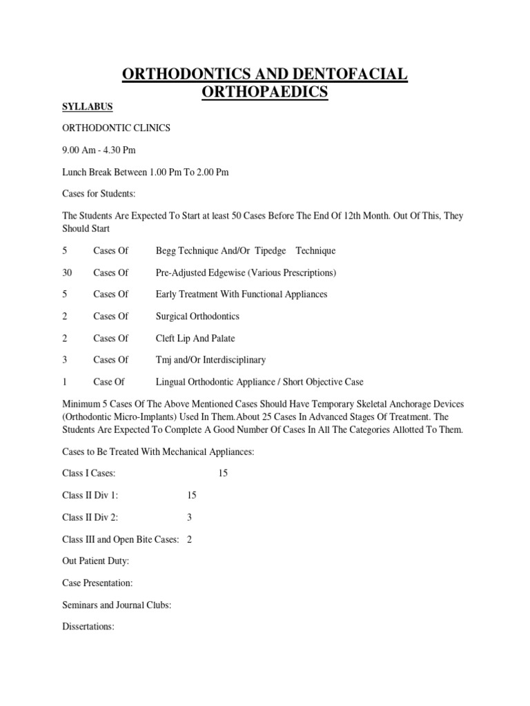 Orthodontics and Dentofacial Syllabus | PDF | Orthodontics | Dentistry ...