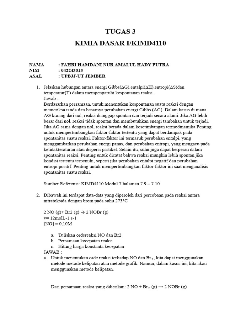 Analisis Energi Gibbs dan Orde Reaksi | PDF | Metode & Bahan Ajar ...