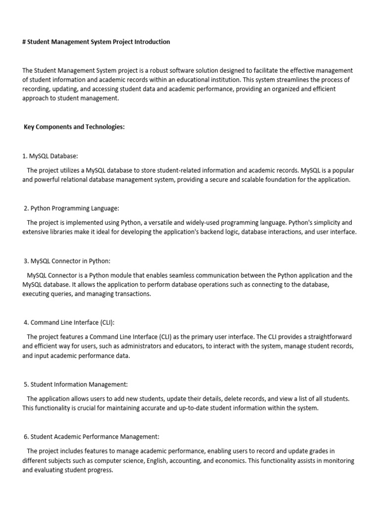Student Management System Project Introduction PDF