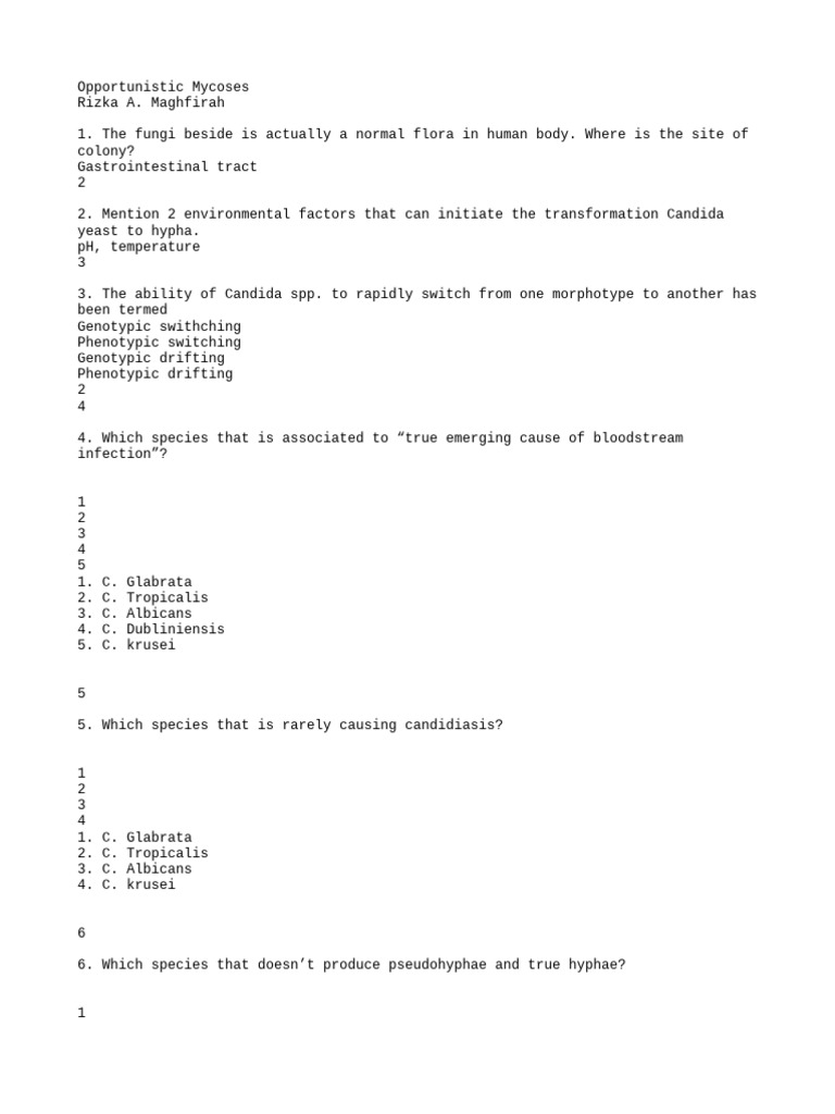 Opportunistic Mycoses | PDF | Candidiasis | Candida (Fungus)