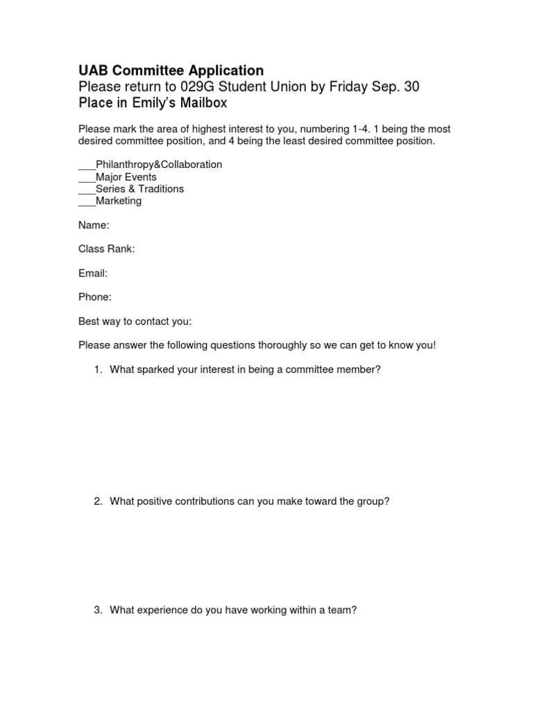 UAB Committee Application Form | PDF