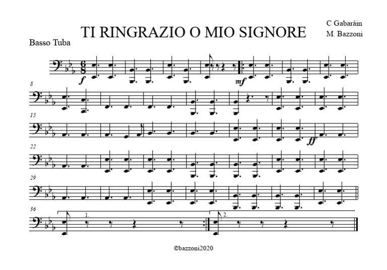 Ti Ringrazio Mio Signore Testo Ti Ringrazio o Mio Signore Basso Tuba | PDF