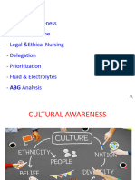 Cultural Awareness, Legal NSG, Delgation, Prioritization, Electrolyte, ABG Analysis