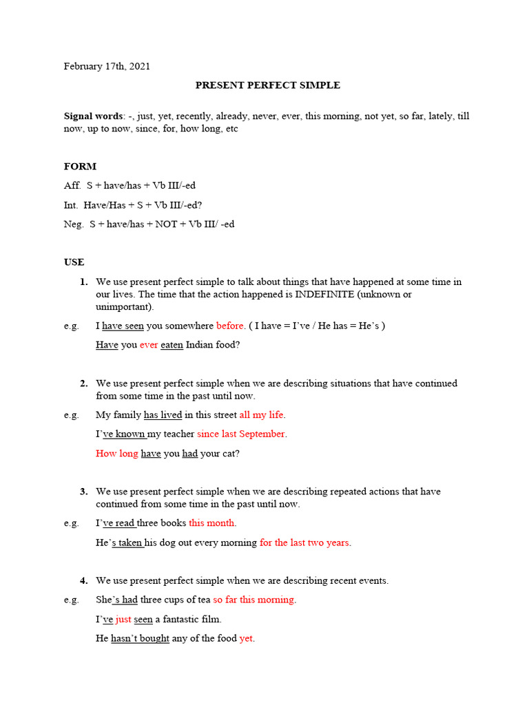 Present Perfect Simple | PDF