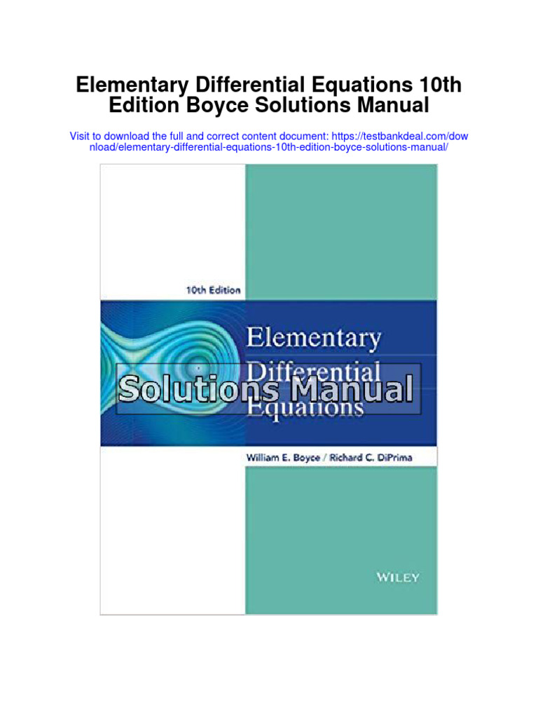 Elementary Differential Equations 10th Edition Boyce Solutions Manual
