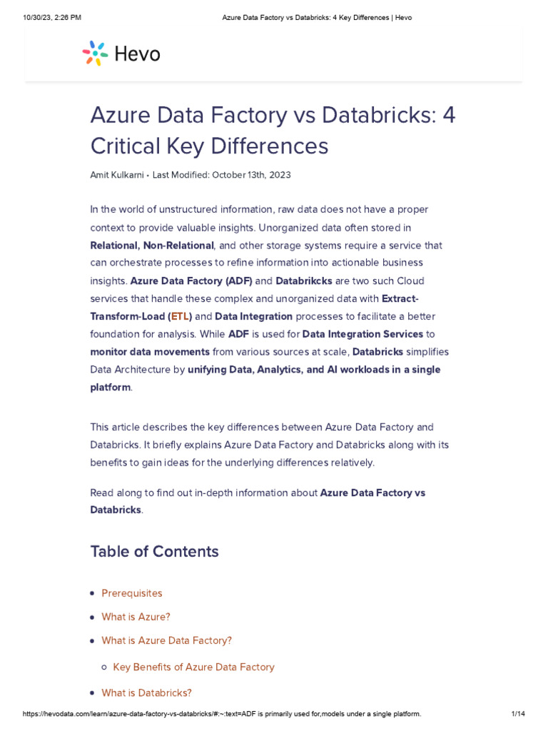 Azure Data Factory Vs Databricks - 4 Key Differences - Hevo | PDF ...