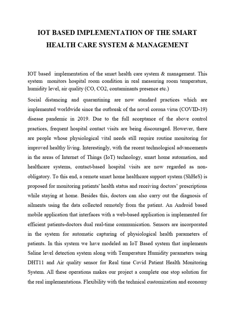 Iot Based Implementation Of The Smart Health Care System Management