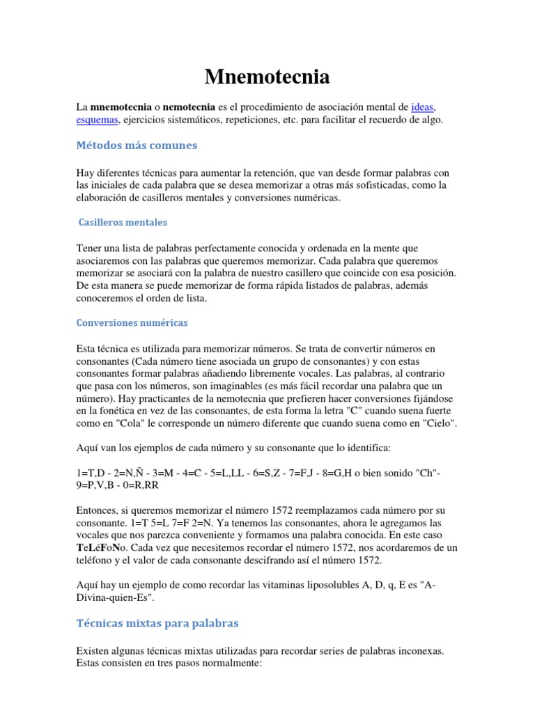 Mnemotecnia Metodos Mas Comunes Mnemotecnico Psicologia