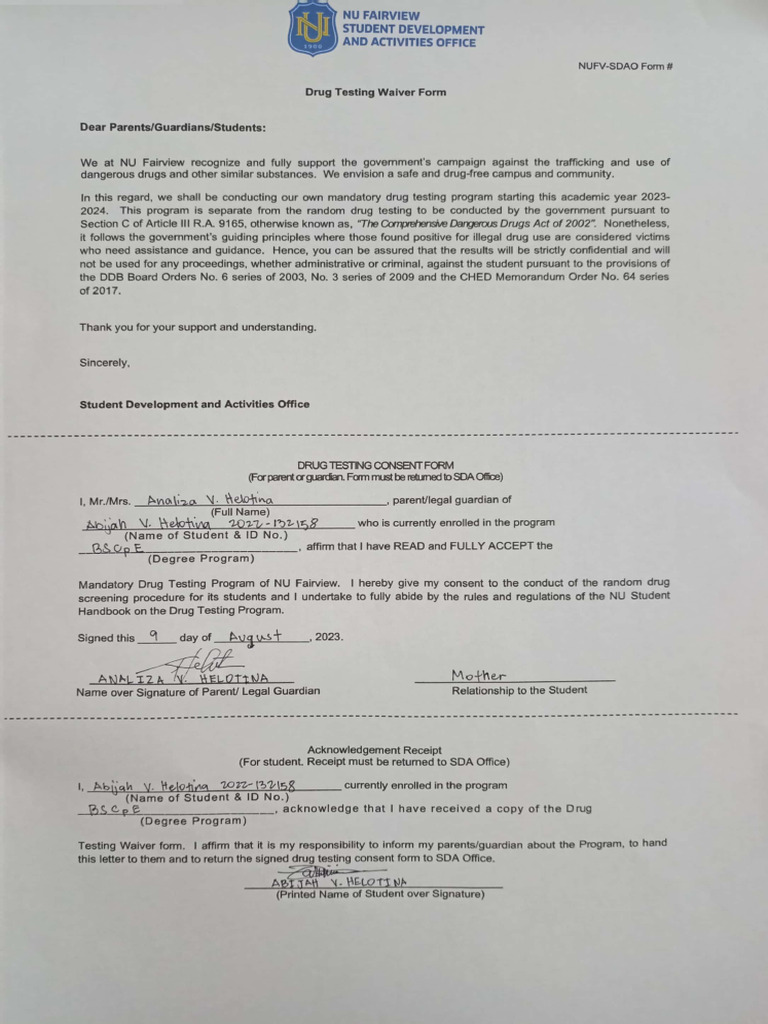 Drug Test Waiver PDF