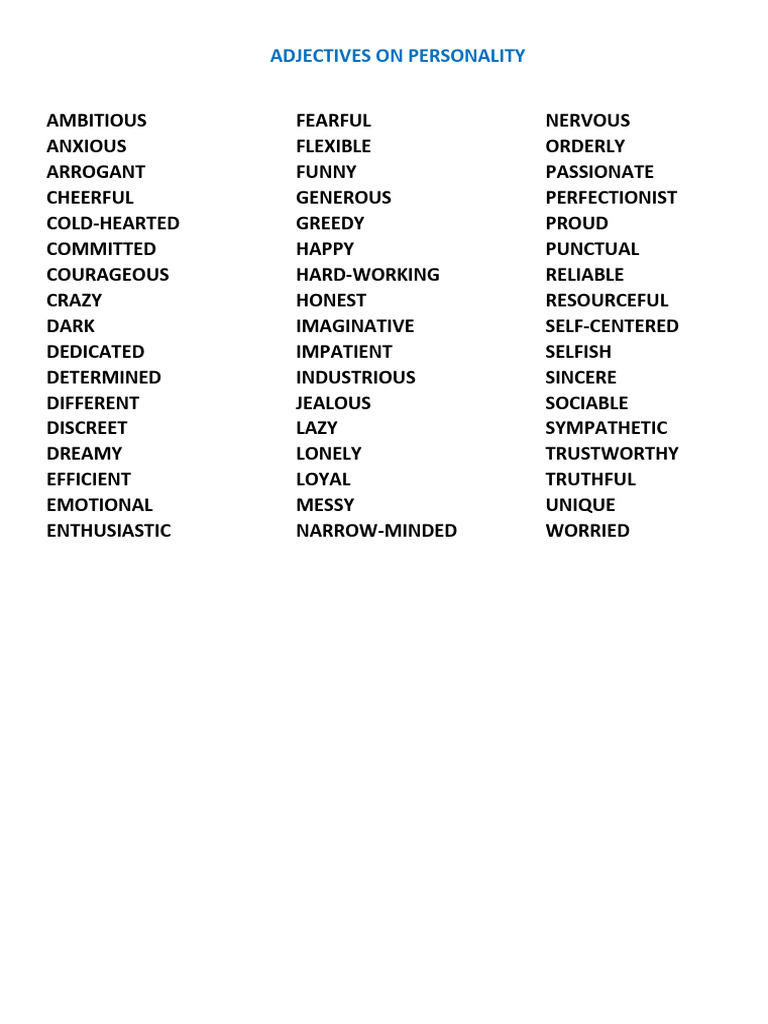 Adjectives On Personality Pdf