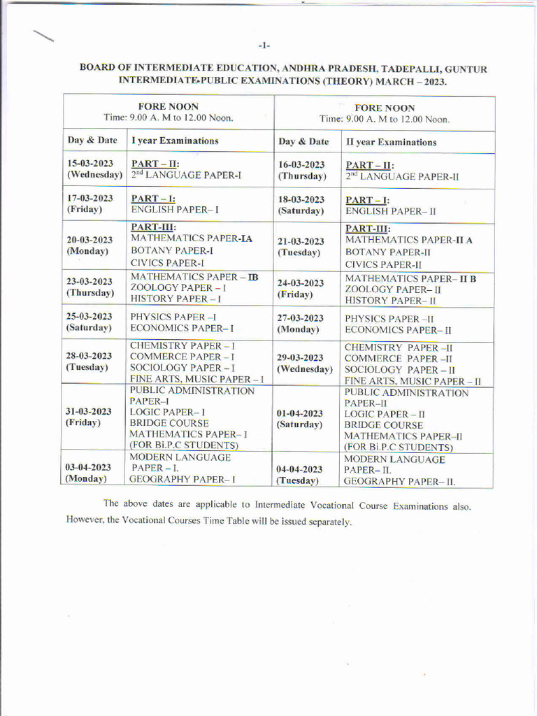 March 2023 - English Timetable Instructions | PDF