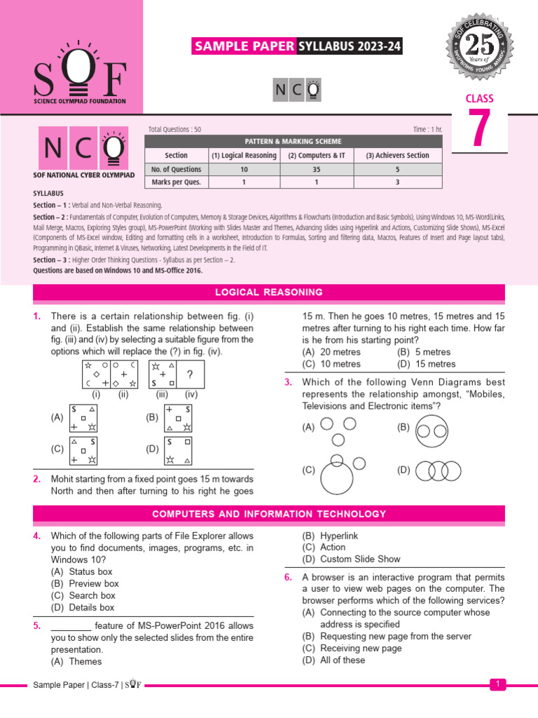 Class 7 Cyber Olympiad Sample Paper | PDF | World Wide Web | Internet & Web