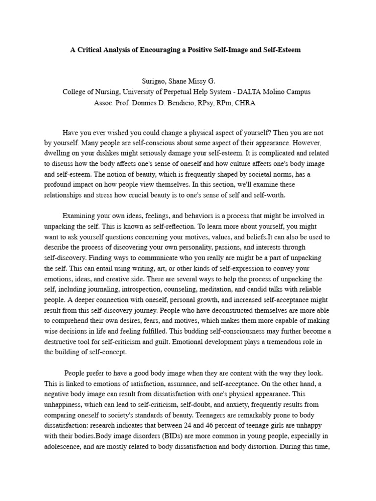 Self Image Problems Symptoms