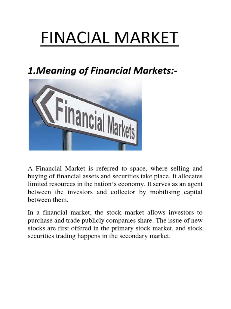 Financial Market Topic PDF Financial Markets Stocks