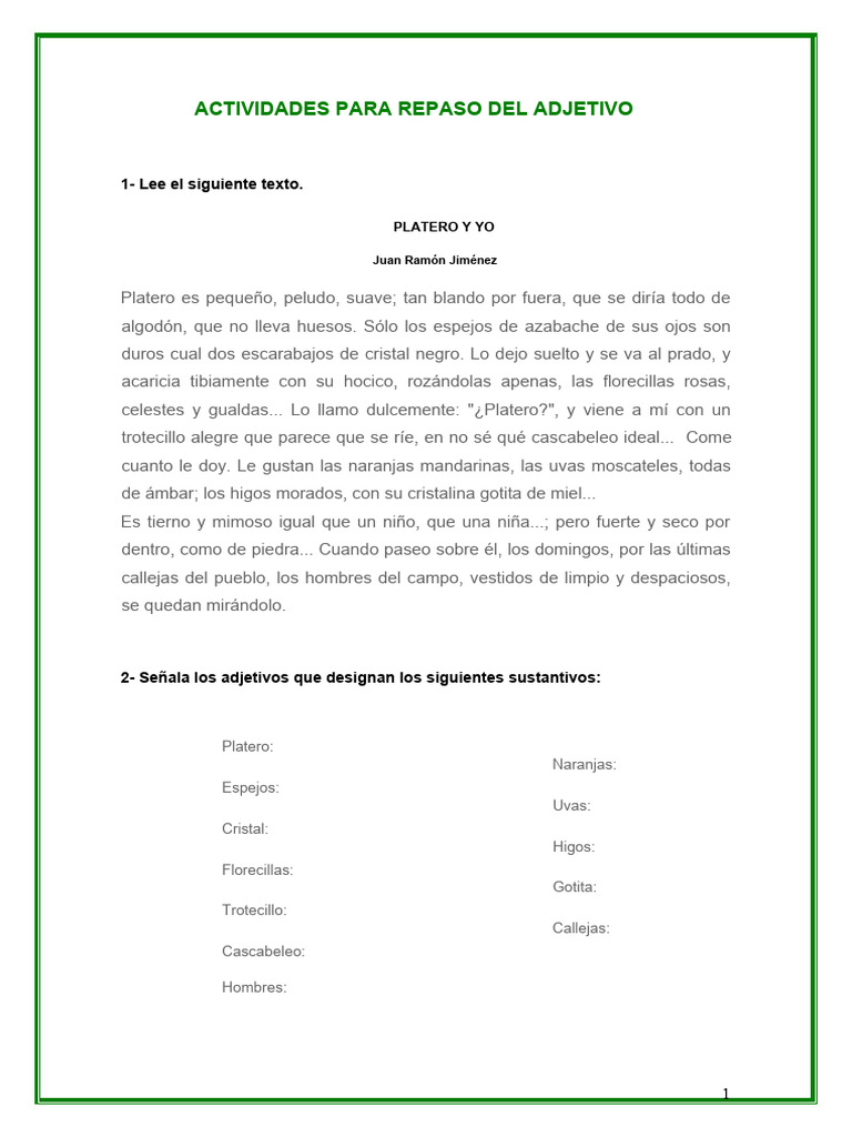 Actividades de Repaso sobre Adjetivos | PDF | Adjetivo