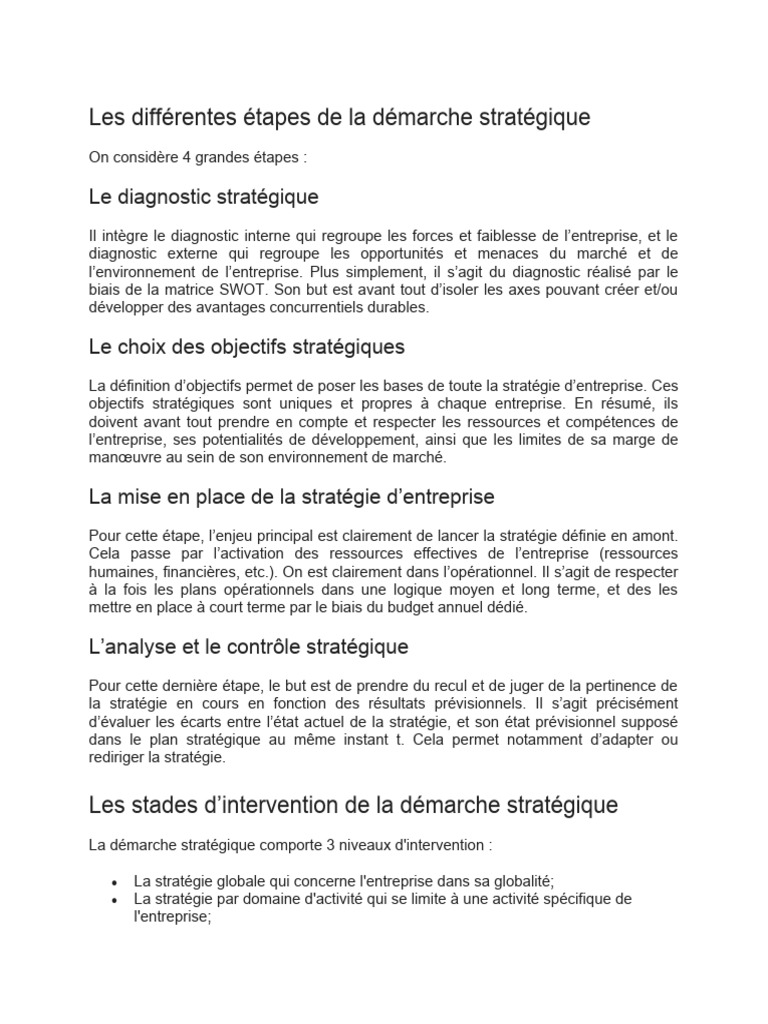 Étapes de la démarche stratégique | PDF | Analyse SWOT | Gestion ...