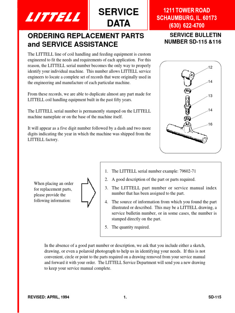 Service Data Ordering Replacement Parts and Service Assistance PDF