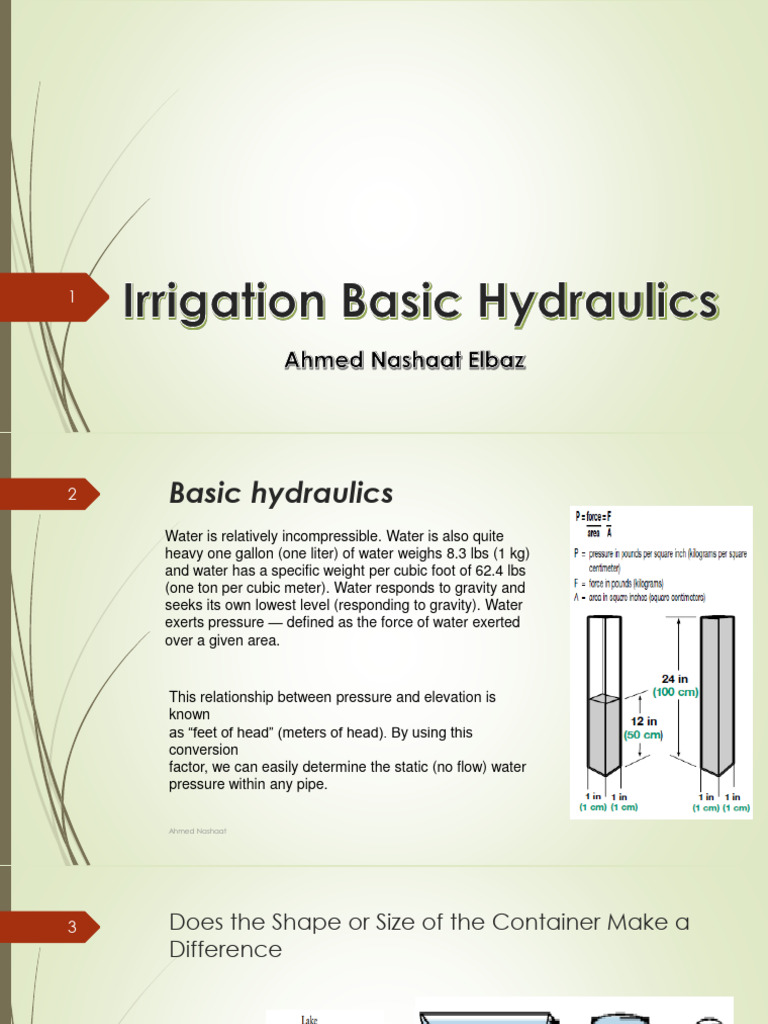 Irrigation Basic Hydraulics PDF Pressure Water