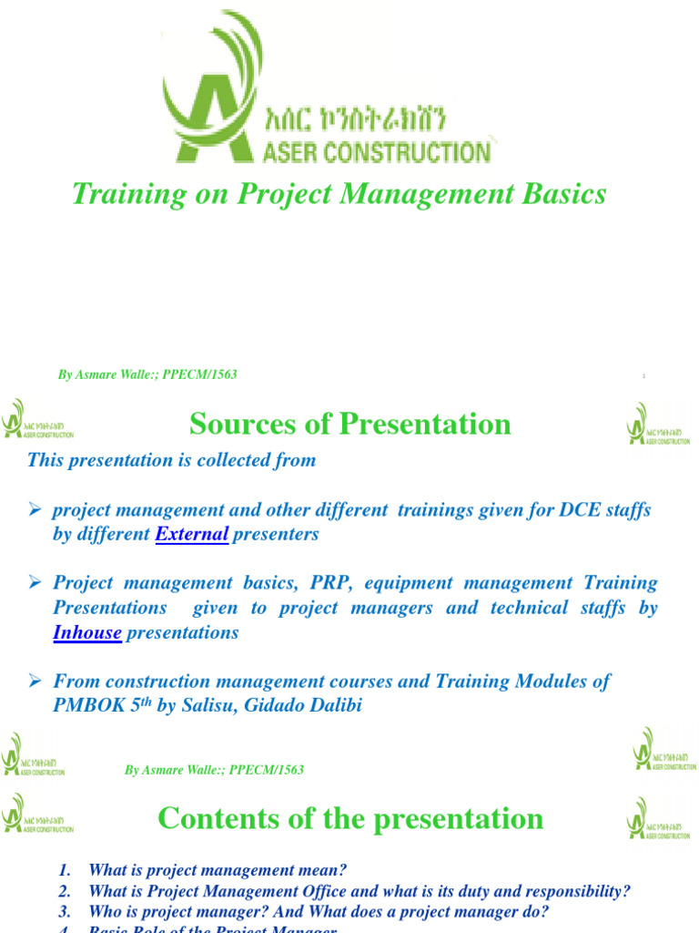 Project Management Basics Presentation (ASER) | PDF | Project ...